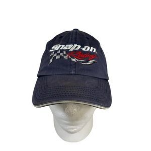 Vintage Blue Snap On Racing Adjustable Strap Hat Checkered Flag Strapback